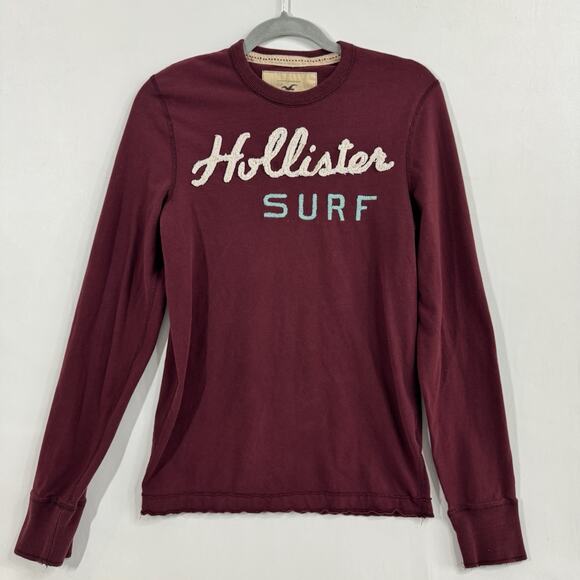 Y2K Hollister Long Sleeve Shirt Mens Size Small Burgundy Surf Thick Stretch - Picture 1 of 8